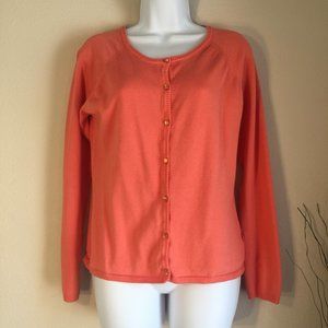 Chadwicks Apricot Orange Cardigan Sweater Crew Neck Lightweight Rayon Nylon